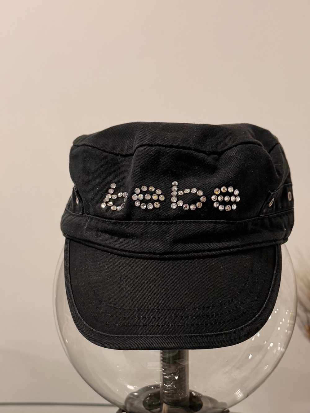Bebe logo in Swarovski Crystals Cadet Cap Y2K